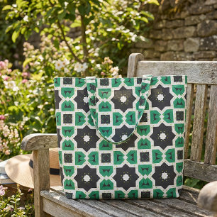 Modern Green White & Black Geometric Pattern Fabric