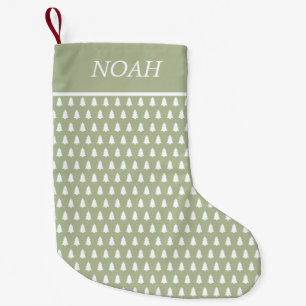 Modern Green White Christmas Tree Pattern Name Small Christmas Stocking