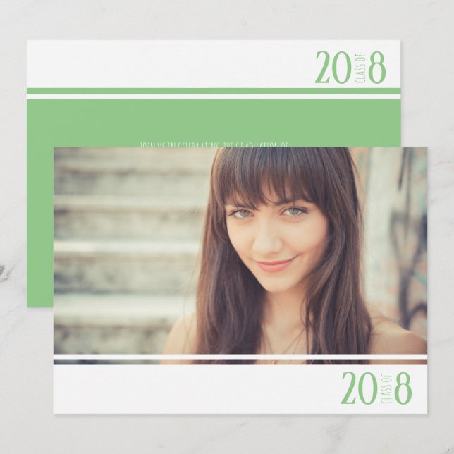 Modern Green & White Class of Photo Invitations (Front/Back)