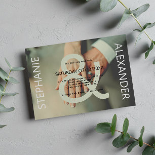 Modern green white custom photo ampersand wedding invitation