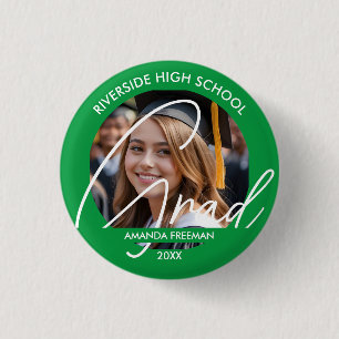 Modern Green & White Customised Graduate Photo 3 Cm Round Badge