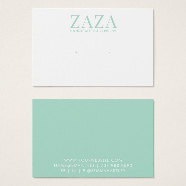 Modern Green White Earring Jewellery Display Cards (Front & Back)