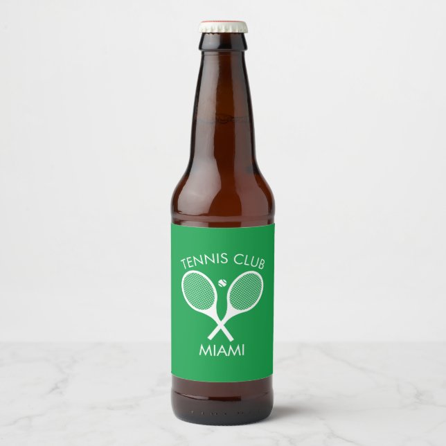 Modern Green White Elegant Classic Tennis     Beer Bottle Label (Front)