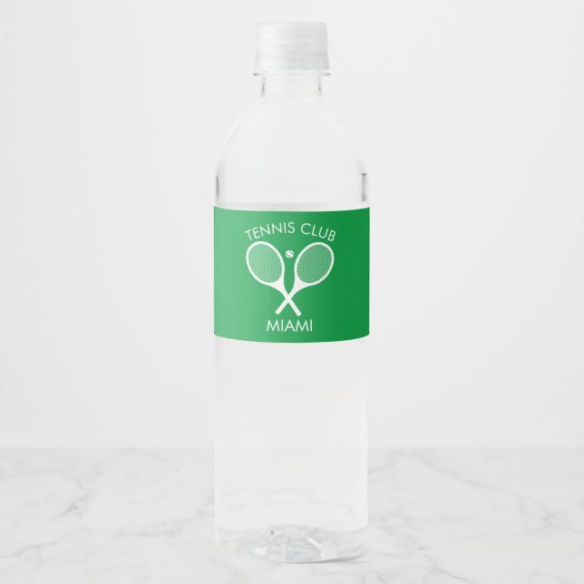 Modern Green White Elegant Classic Tennis     Water Bottle Label (Front)