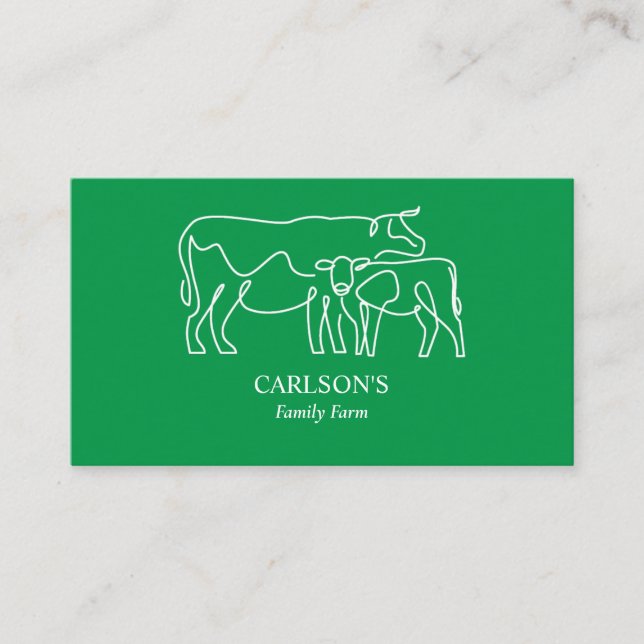 Modern Green & White Family Cattle Farm  Business Card (Front)