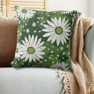 Modern Green White Floral Cushion