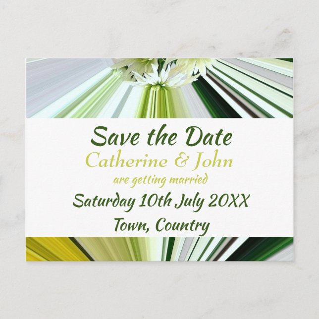 Modern Green, White Floral Pattern Announcement Postcard (Front)
