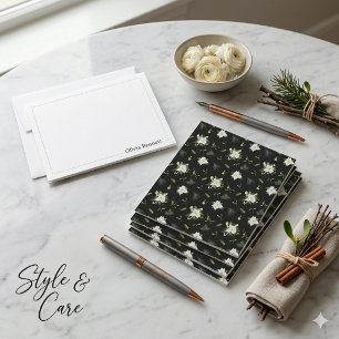 Modern Green White Floral Pattern Note Card Design