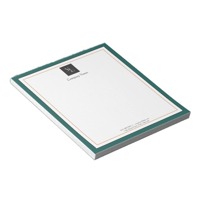 Modern Green White Gold with Business Logo Notepad (Angled)
