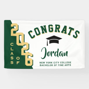 Modern Green White Graduation Class of 2025 Party Banner