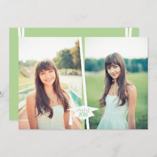 Modern Green & White Graduation Photo Invitations