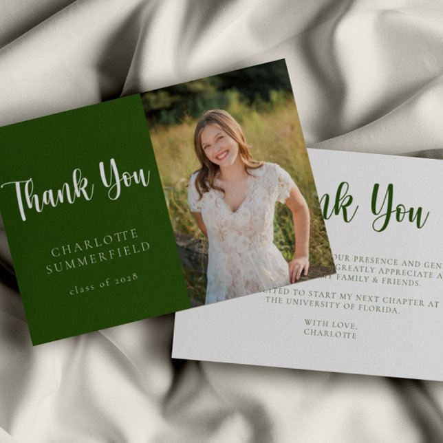 Modern Green White Graduation Thank You Card (Creator Uploaded)