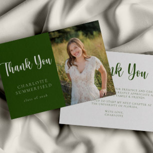 Modern Green White Graduation Thank You Card