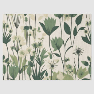 Modern Green White Grass Wildflower Tissue Paper