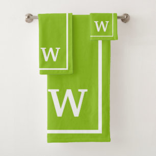modern Green White Personalised Monogram  Bath Towel Set