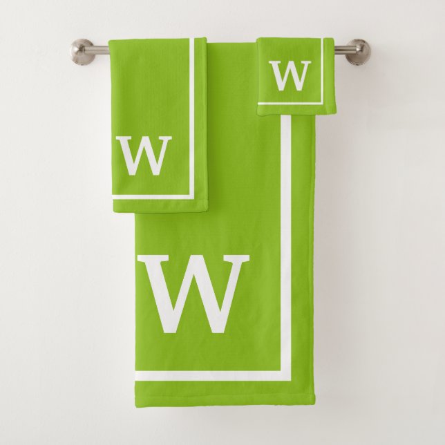 modern Green White Personalised Monogram  Bath Towel Set (Insitu)