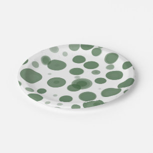 Modern Green & White Polka Dot Bubbles Party Paper Plate