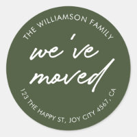 Modern Green White Script We've Moved Address