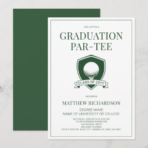 Modern Green & White Simple Golf Graduation Party Invitation