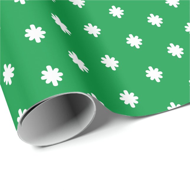 Modern green white snowflakes winter holidays gift wrapping paper (Roll Corner)