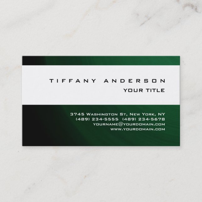 Modern Green White Stripe Trendy Professional Business Card (Front)