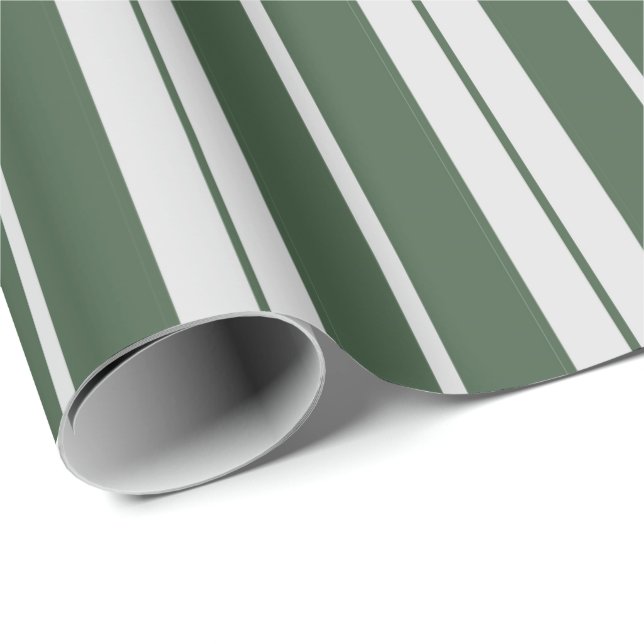Modern Green White Striped Christmas Holiday Wrapping Paper (Roll Corner)