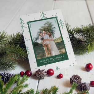 Modern Green Winter Tree Photo Holiday Card