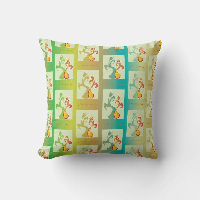 Modern Green, yellow and blue Tulip Couple pattern Cushion (Front)