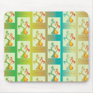 Modern Green, yellow and blue Tulip Couple pattern Mouse Mat