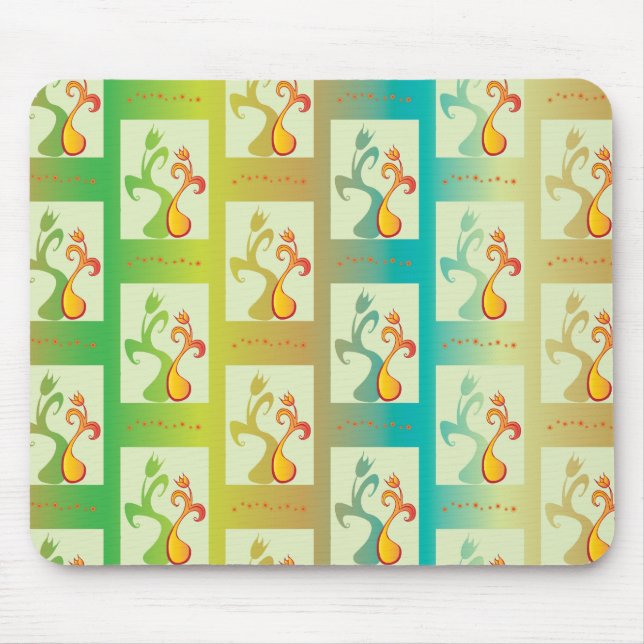 Modern Green, yellow and blue Tulip Couple pattern Mouse Mat (Front)