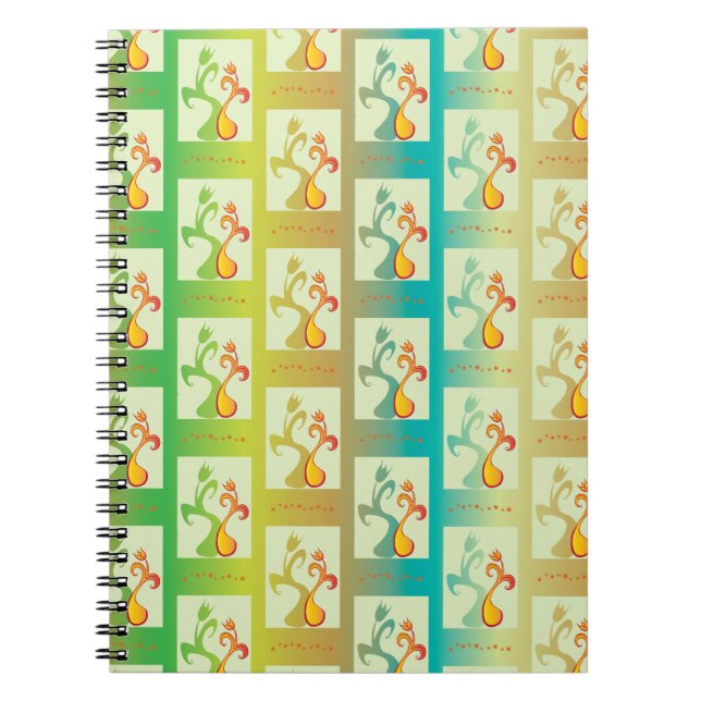 Modern Green, yellow and blue Tulip Couple pattern Notebook (Front)