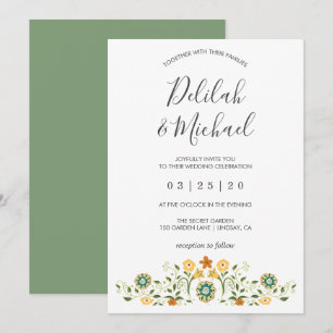 Modern Green Yellow Floral Wedding Invitation