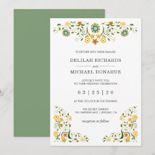 Modern Green Yellow Floral Wedding Invitation