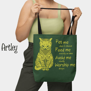 Modern Green Yellow Funny Cat Phrase Pet Painting  Tote Bag