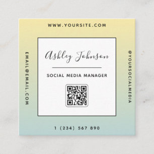 Modern Green Yellow Gradient Ombre QR Code Minimal Square Business Card