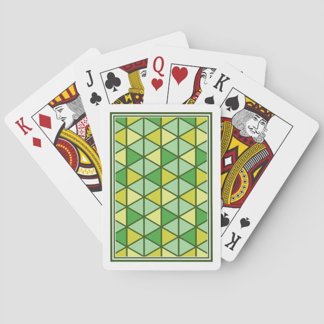 Modern Green Yellow Triangle Geometric Pattern Playing Cards (Back)
