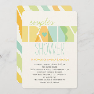 Modern Green Yellow Typography Couples Baby Shower Invitation