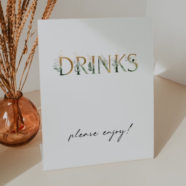 Modern Greenery and Gold Baby Shower Drinks Pedestal Sign (Creator Uploaded)