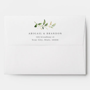 Modern Greenery and Gold Rustic Wedding Envelope