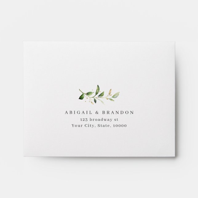 Modern Greenery and Gold Rustic Wedding RSVP Envelope (Front)