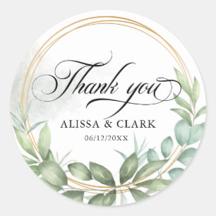 Modern Greenery And Gold Thank You Classic Round Sticker