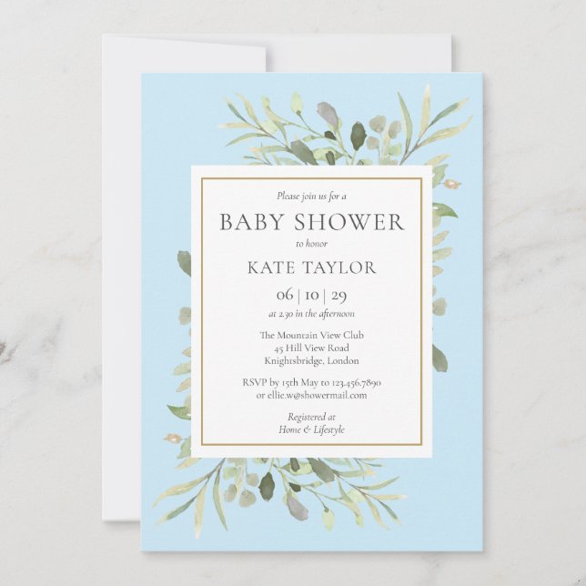 Modern Greenery Baby Boy Shower / Sprinkle Invitation (Front)