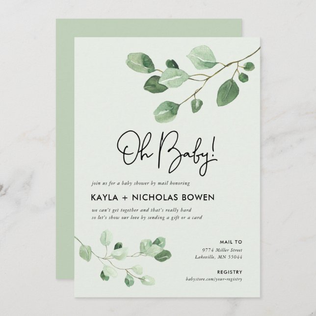 Modern Greenery Baby Shower by Mail Invitation (Front/Back)