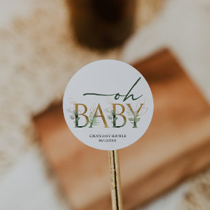 Modern Greenery Baby Shower Favour Classic Round Sticker