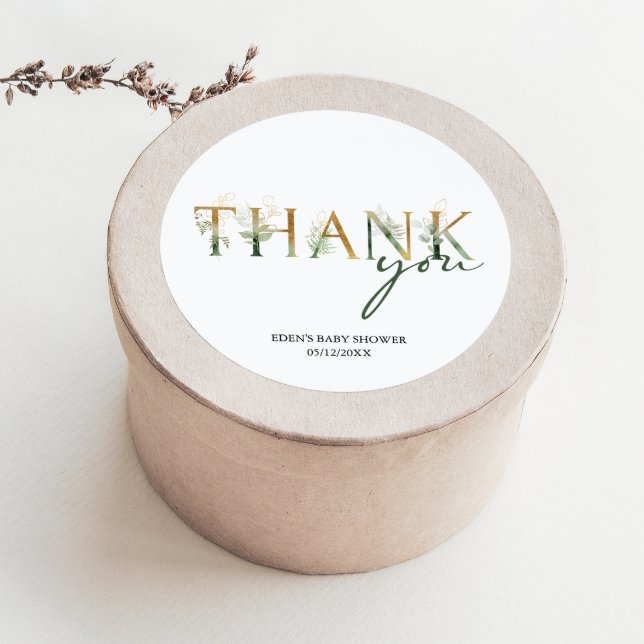 Modern Greenery Baby Shower Thank You Favour Classic Round Sticker (Creator Uploaded)