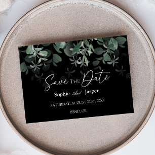 Modern Greenery Black Flat Save The Date Card