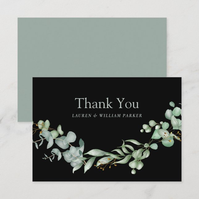 Modern Greenery Black Sage Simple Thank You Card (Front/Back)