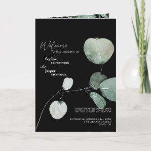 Modern Greenery Black Wedding Folded Program Programme