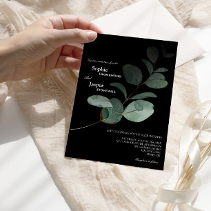 Modern Greenery Black Wedding Invitation