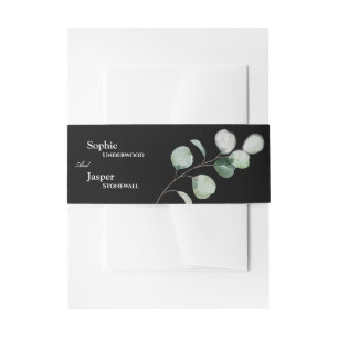 Modern Greenery Black Wedding Invitation Belly Band